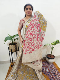 Cotton Kalamkari Saree - Yellow with Pink