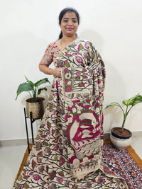 Cotton Kalamkari Saree - Green  with Pink