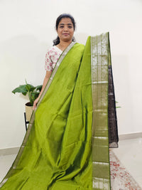 Handwoven Mangalagiri Pattu Saree - Green with Black