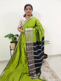 Handwoven Mangalagiri Pattu Saree - Green with Black
