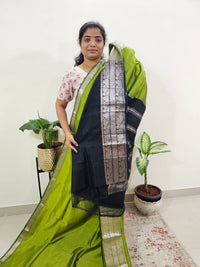 Handwoven Mangalagiri Pattu Saree - Green with Black