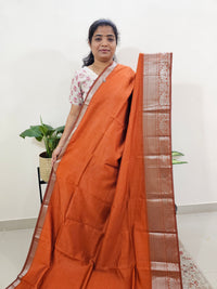 Handwoven Mangalagiri Pattu Saree - Orange with Purple