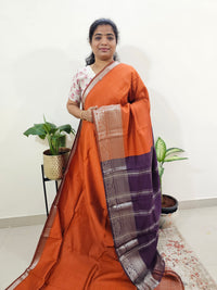 Handwoven Mangalagiri Pattu Saree - Orange with Purple
