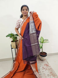 Handwoven Mangalagiri Pattu Saree - Orange with Purple