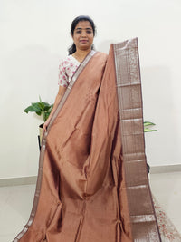 Handwoven Mangalagiri Pattu Saree - Dark Peach with Lavender