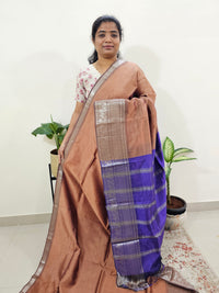 Handwoven Mangalagiri Pattu Saree - Dark Peach with Lavender