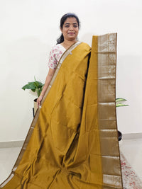 Handwoven Mangalagiri Pattu Saree - Mustard Yellow with Purple