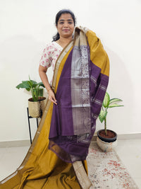 Handwoven Mangalagiri Pattu Saree - Mustard Yellow with Purple