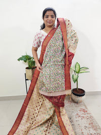 Soft Semi Tussar Weaving with Soft Zari Border - Cream with Maroon