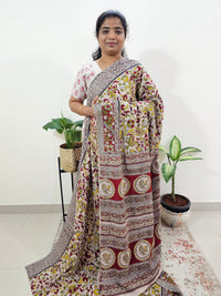 Cotton Kalamkari Saree - Red with Green