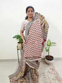 Cotton Kalamkari Saree - Red with Green