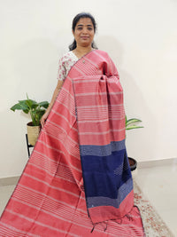 Semi Raw Silk Saree - Peach with Blue