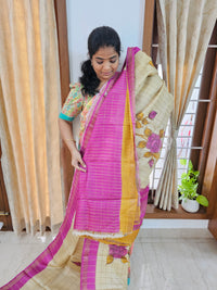 Pure Tussar Silk with Hand Paint - Tussar with Pink