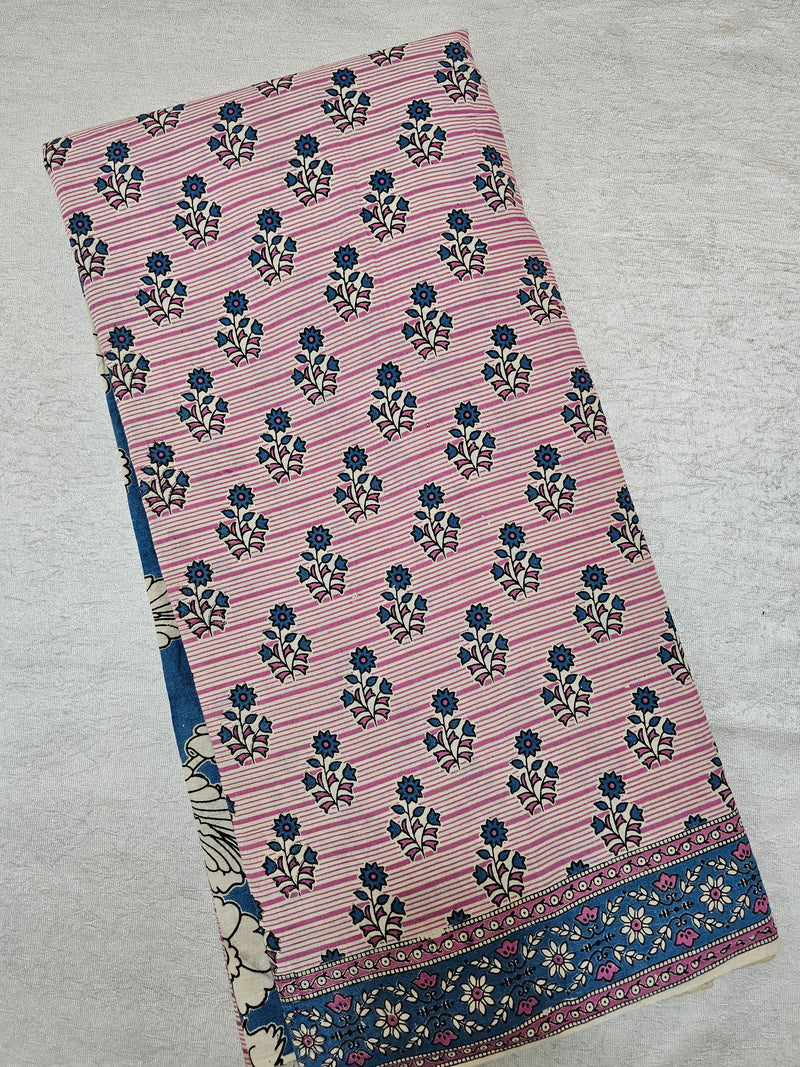 Cotton Kalamkari Saree - Pink Stripes