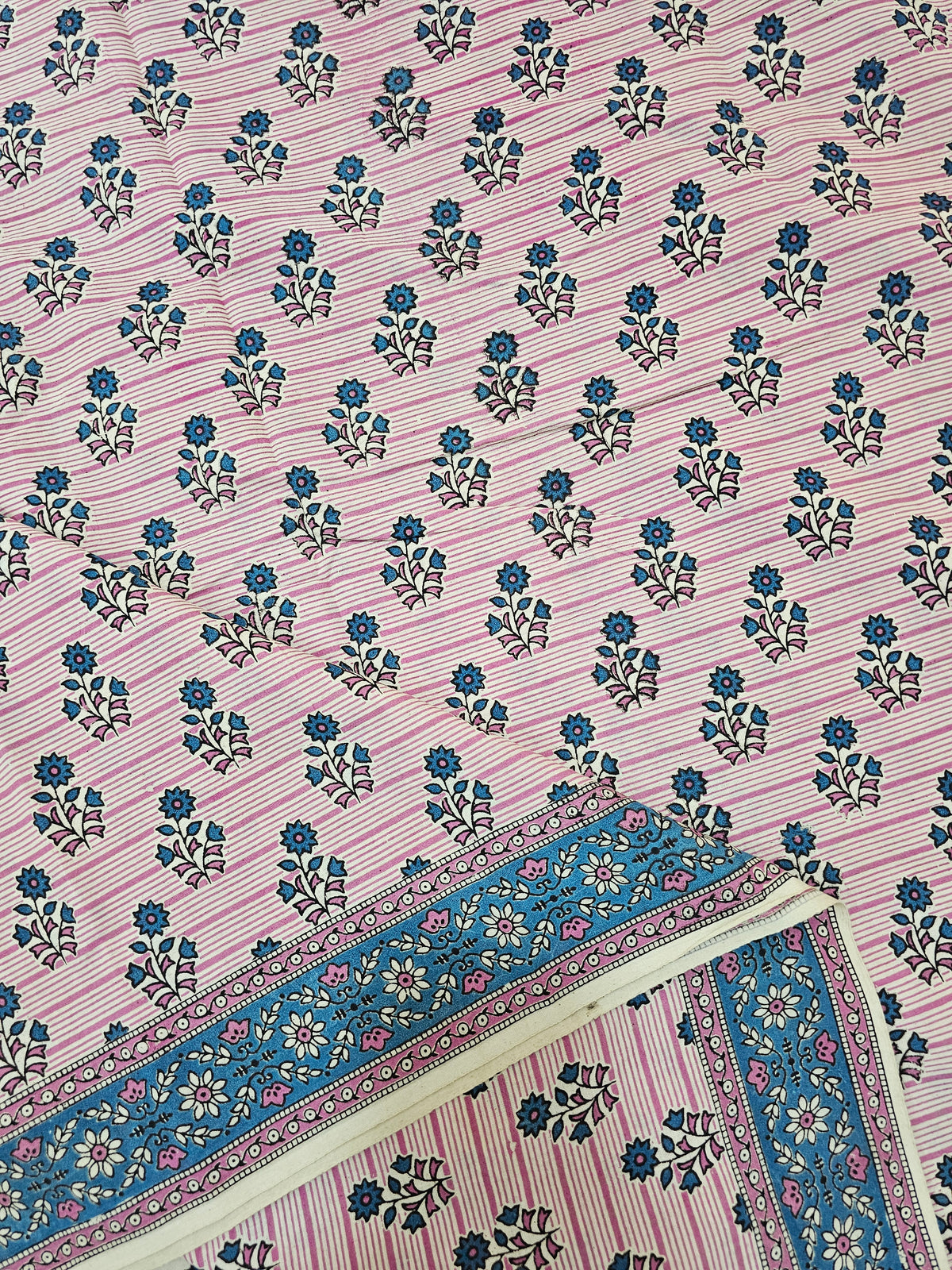 Cotton Kalamkari Saree - Pink Stripes