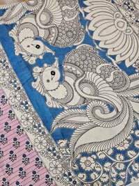 Cotton Kalamkari Saree - Pink Stripes