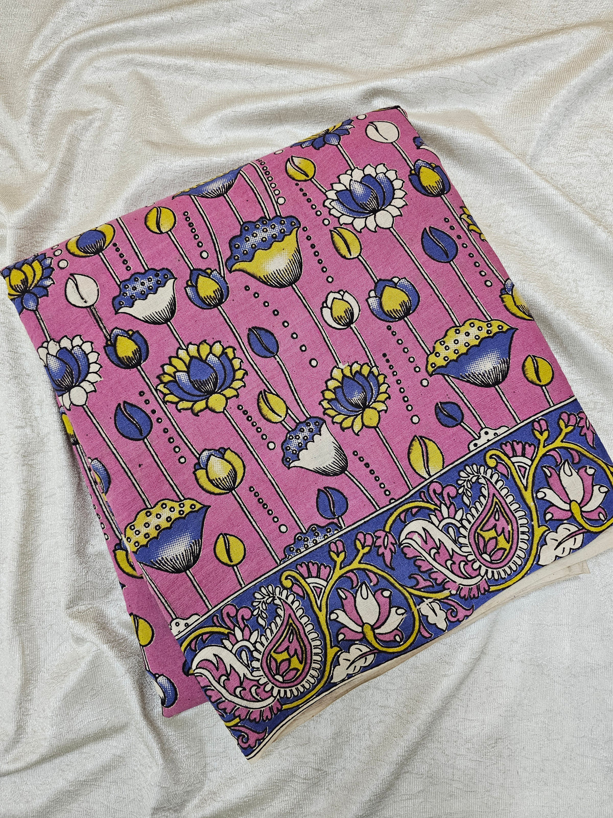 Cotton Kalamkari Saree - Pink with Violet