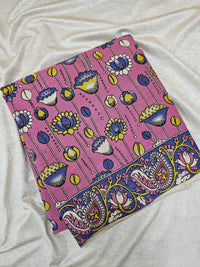 Cotton Kalamkari Saree - Pink with Violet