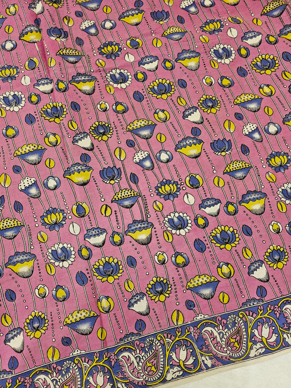 Cotton Kalamkari Saree - Pink with Violet