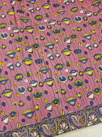 Cotton Kalamkari Saree - Pink with Violet