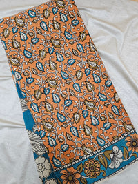Cotton Kalamkari Saree - Orange with Blue