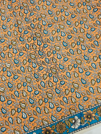 Cotton Kalamkari Saree - Orange with Blue