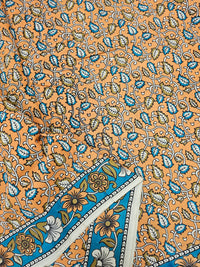Cotton Kalamkari Saree - Orange with Blue