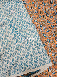 Cotton Kalamkari Saree - Orange with Blue