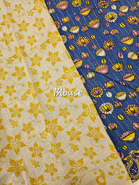 Cotton Kalamkari Saree - Blue with Yellow