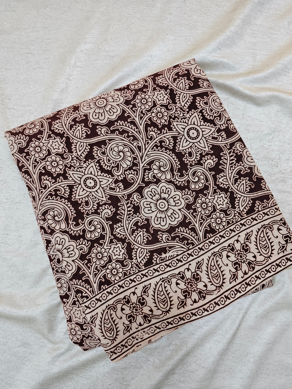 Cotton Kalamkari Saree - Cream with Maroon