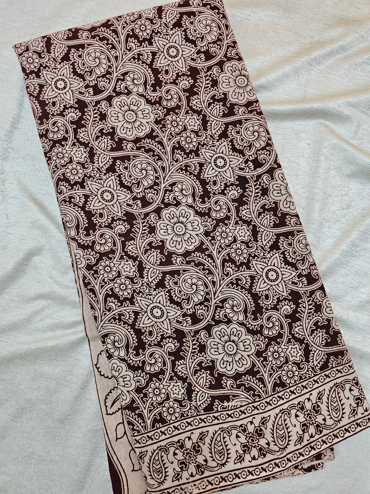 Cotton Kalamkari Saree - Cream with Maroon