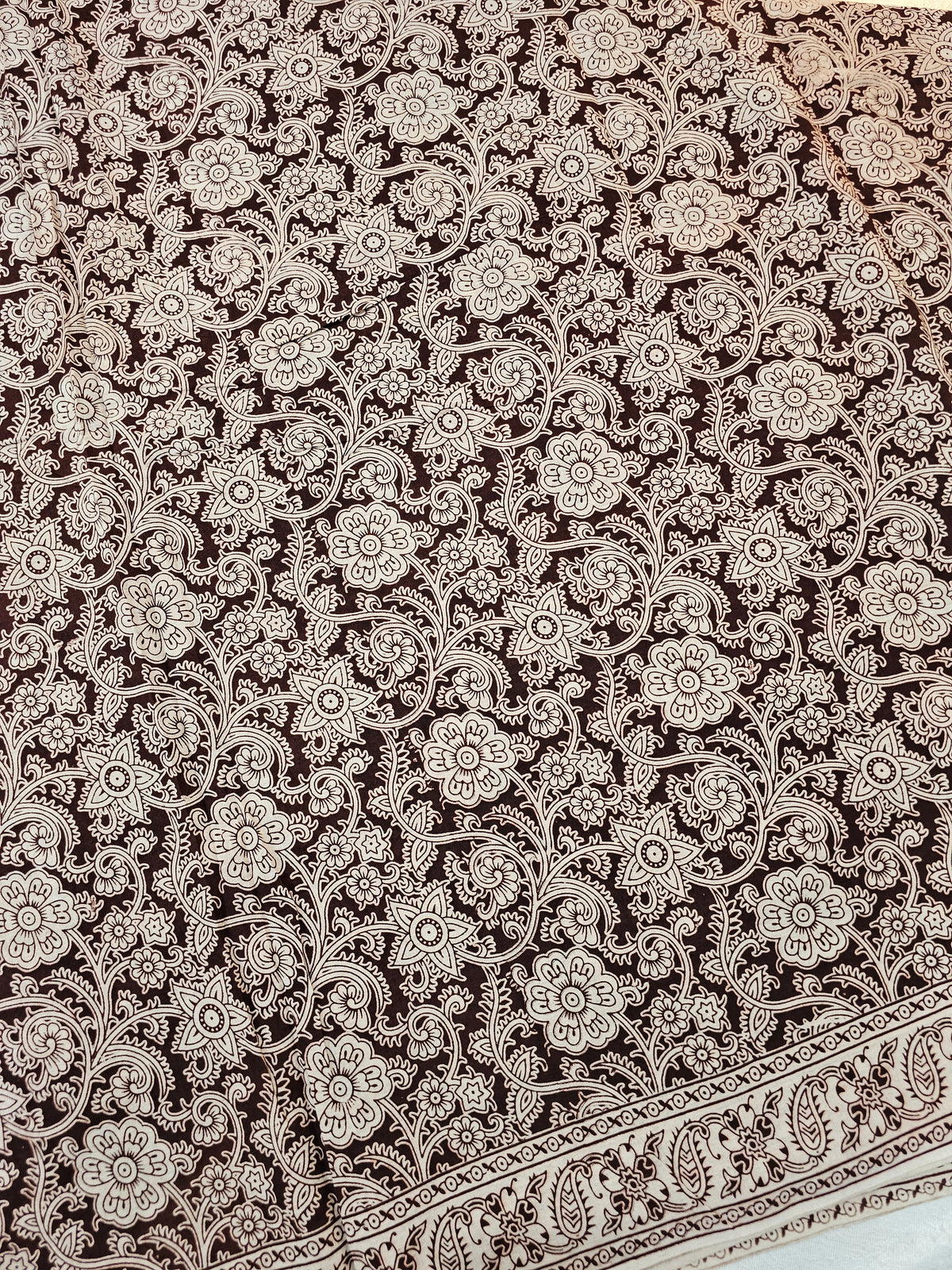 Cotton Kalamkari Saree - Cream with Maroon