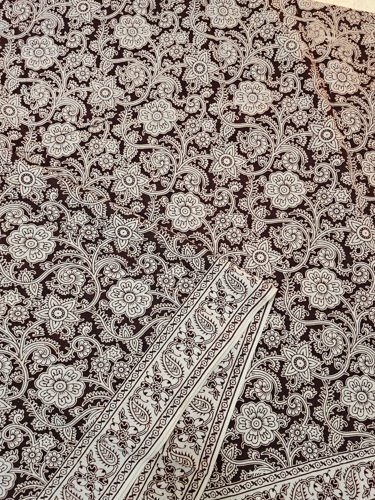 Cotton Kalamkari Saree - Cream with Maroon