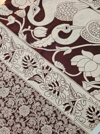 Cotton Kalamkari Saree - Cream with Maroon