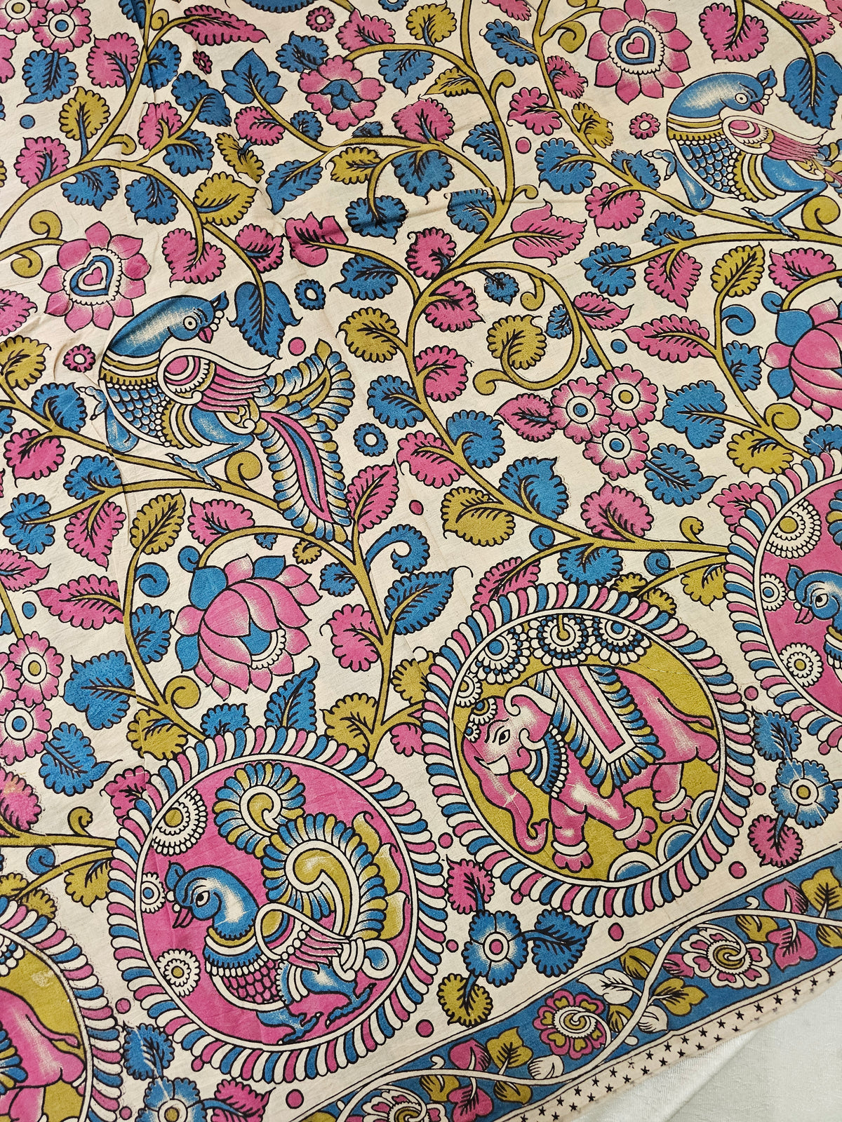 Cotton Kalamkari Saree - Cream with Multi Shade