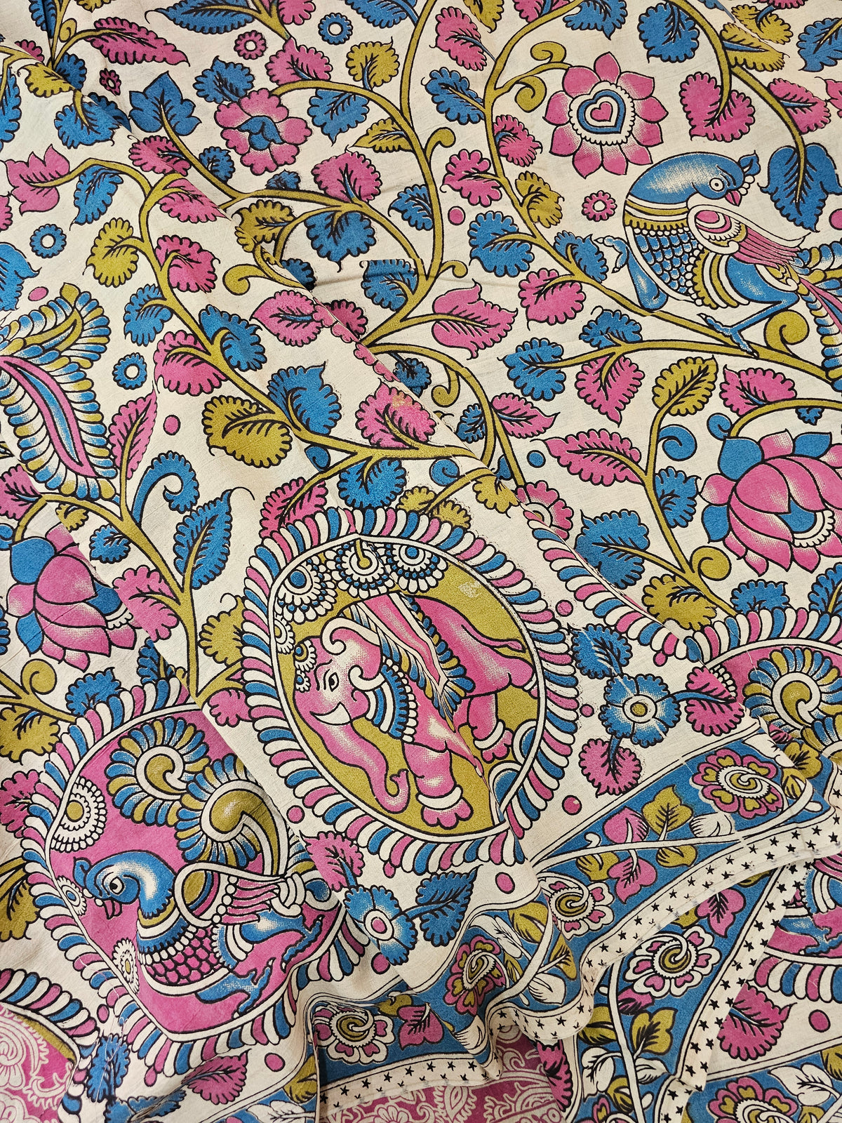 Cotton Kalamkari Saree - Cream with Multi Shade