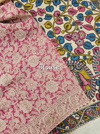 Cotton Kalamkari Saree - Cream with Multi Shade