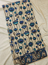 Cotton Kalamkari Saree - Cream with Peacock Blue