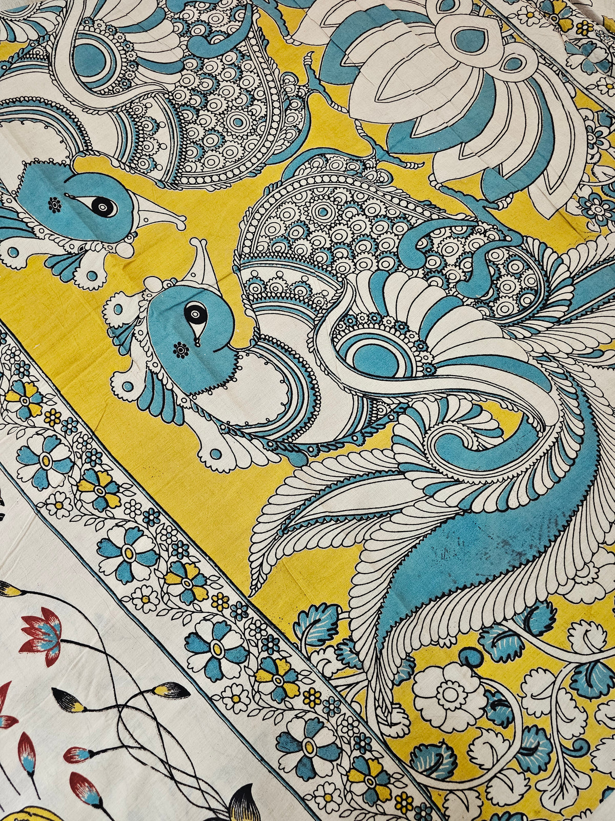 Cotton Pichwai Printed Saree - Cream with Yellow