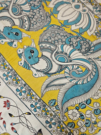 Cotton Pichwai Printed Saree - Cream with Yellow