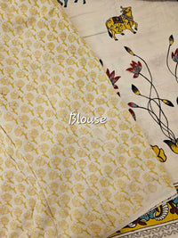 Cotton Pichwai Printed Saree - Cream with Yellow
