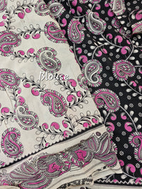 𝐏𝐫𝐞𝐛𝐨𝐨𝐤𝐢𝐧𝐠 𝐀𝐯𝐚𝐢𝐥𝐚𝐛𝐥𝐞 5 𝐝𝐚𝐲𝐬 𝐃𝐢𝐬𝐩𝐚𝐭𝐜𝐡 𝐓𝐢𝐦𝐞 Cotton Kalamkari Printed Saree - Black with pink
