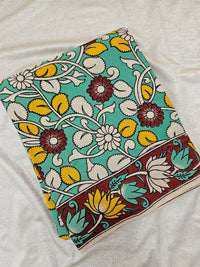 Cotton Kalamkari Printed Saree - Sea Green with Maroon