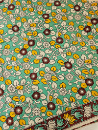 Cotton Kalamkari Printed Saree - Sea Green with Maroon
