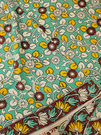 Cotton Kalamkari Printed Saree - Sea Green with Maroon
