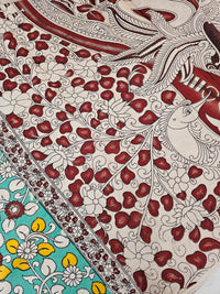 Cotton Kalamkari Printed Saree - Sea Green with Maroon