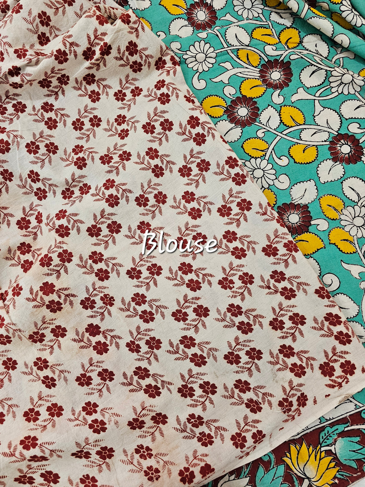 Cotton Kalamkari Printed Saree - Sea Green with Maroon