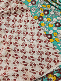 Cotton Kalamkari Printed Saree - Sea Green with Maroon