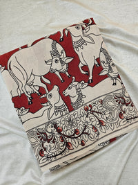 Cotton Pichwai Printed Saree - Red