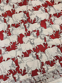 Cotton Pichwai Printed Saree - Red